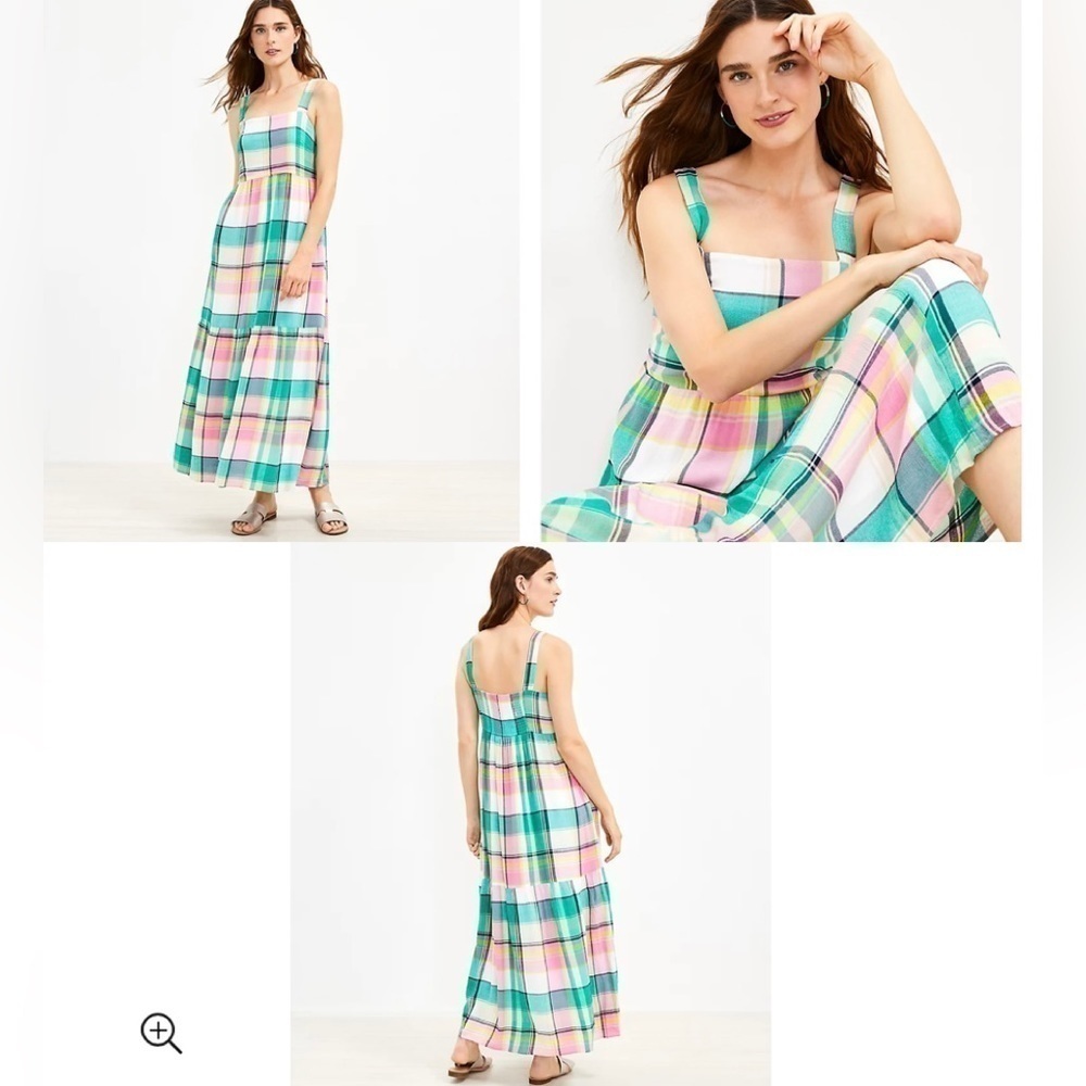 Loft Plaid Strappy Tiered Maxi Pocket Dress  - Size XSP